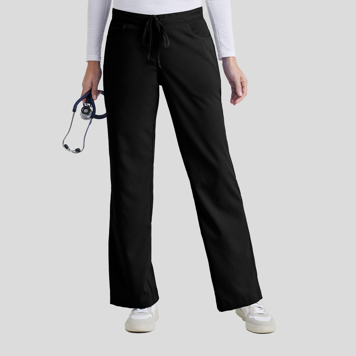 Riley 5-Pocket Mid-Rise Flared Leg Scrub Pant | Black