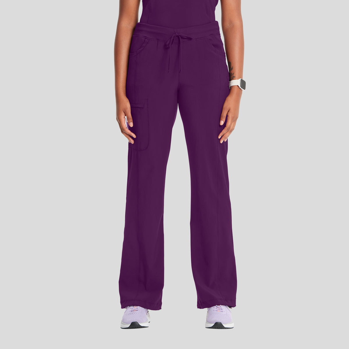 Rib Knit Drawstring Waist Scrub Pant | Eggplant