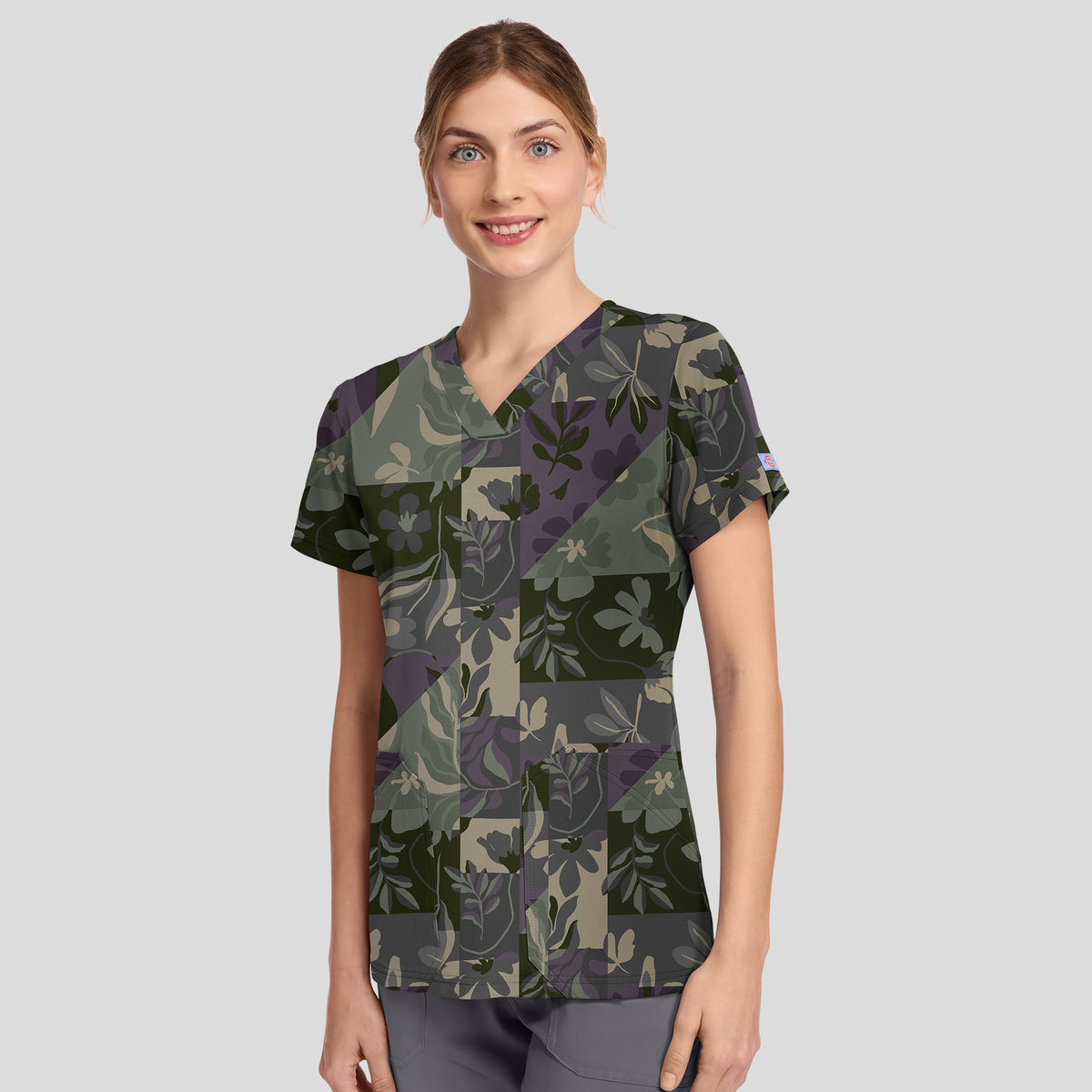 Women's Floral Geo Print Scrub Top