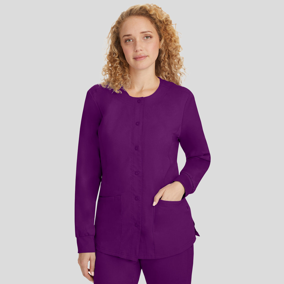 Daisy Snap Front Warm-Up Solid Scrub Jacket | Eggplant