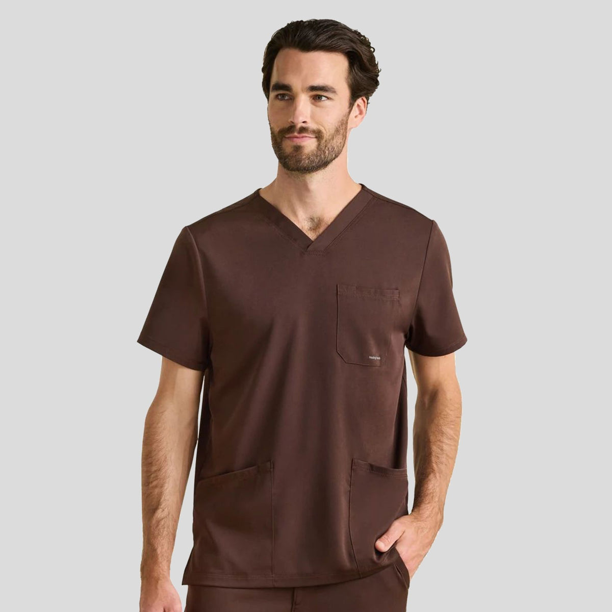 Men's Matthew V-Neck Solid Scrub Top | Dark Chocolate