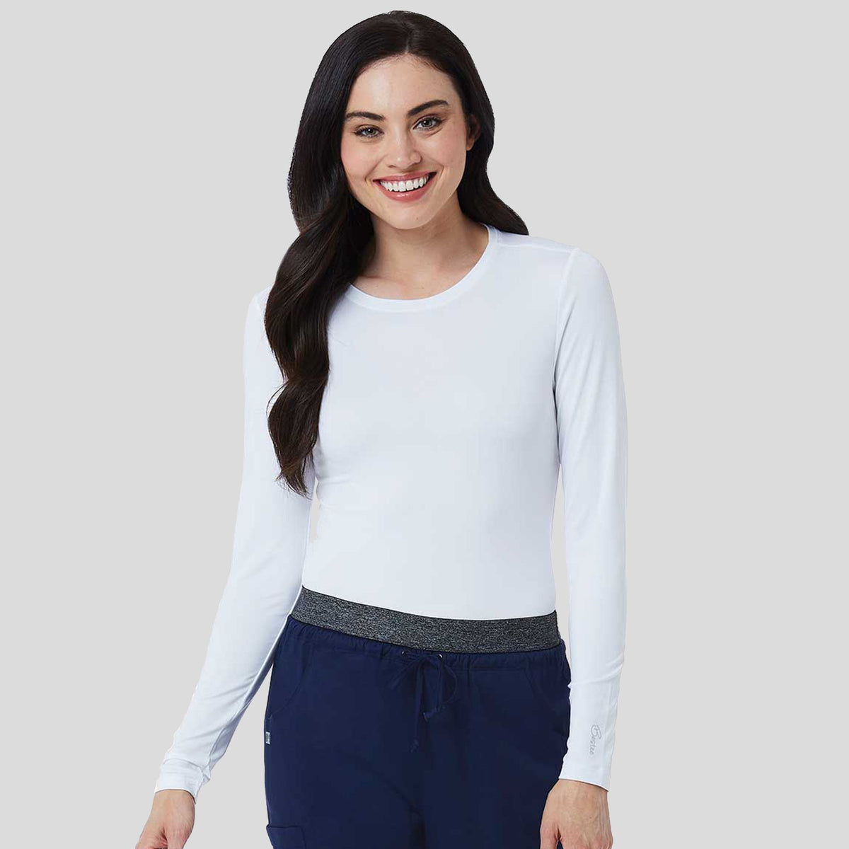 Women's Basic Long Sleeve Under Scrub Tee | White
