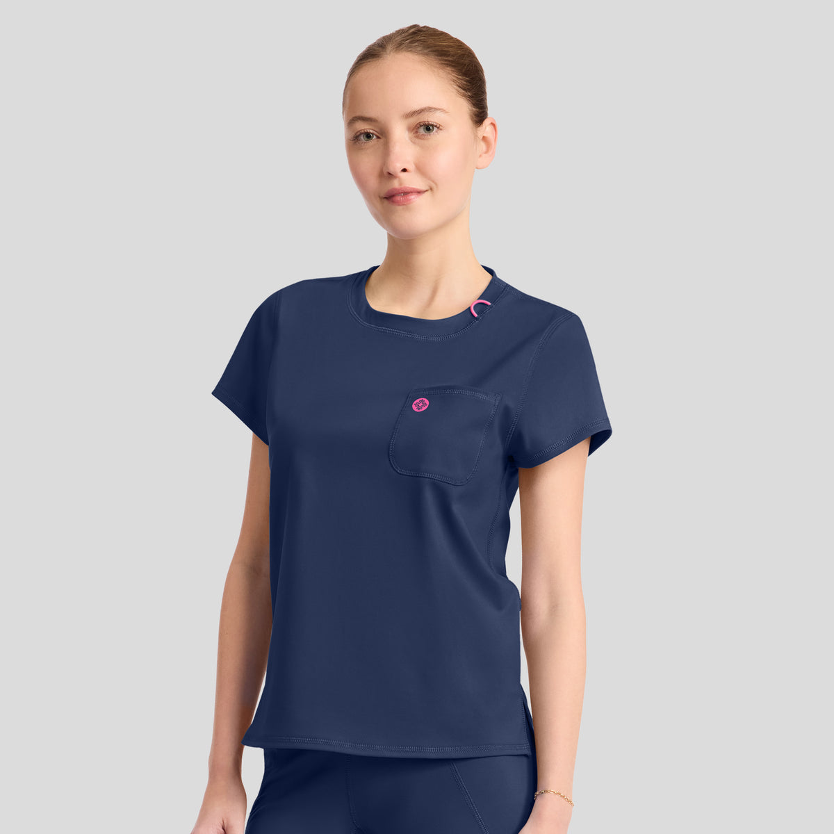 2-Pocket STRETCH Crew Neck Scrub Top | Navy
