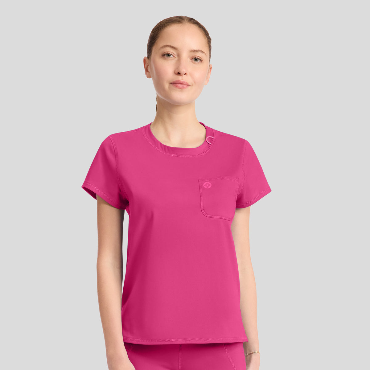 2-Pocket STRETCH Crew Neck Scrub Top | Pink Power