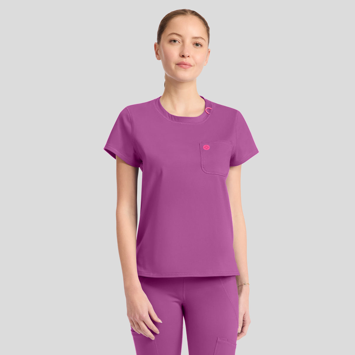 2-Pocket STRETCH Crew Neck Scrub Top | Plum Royale