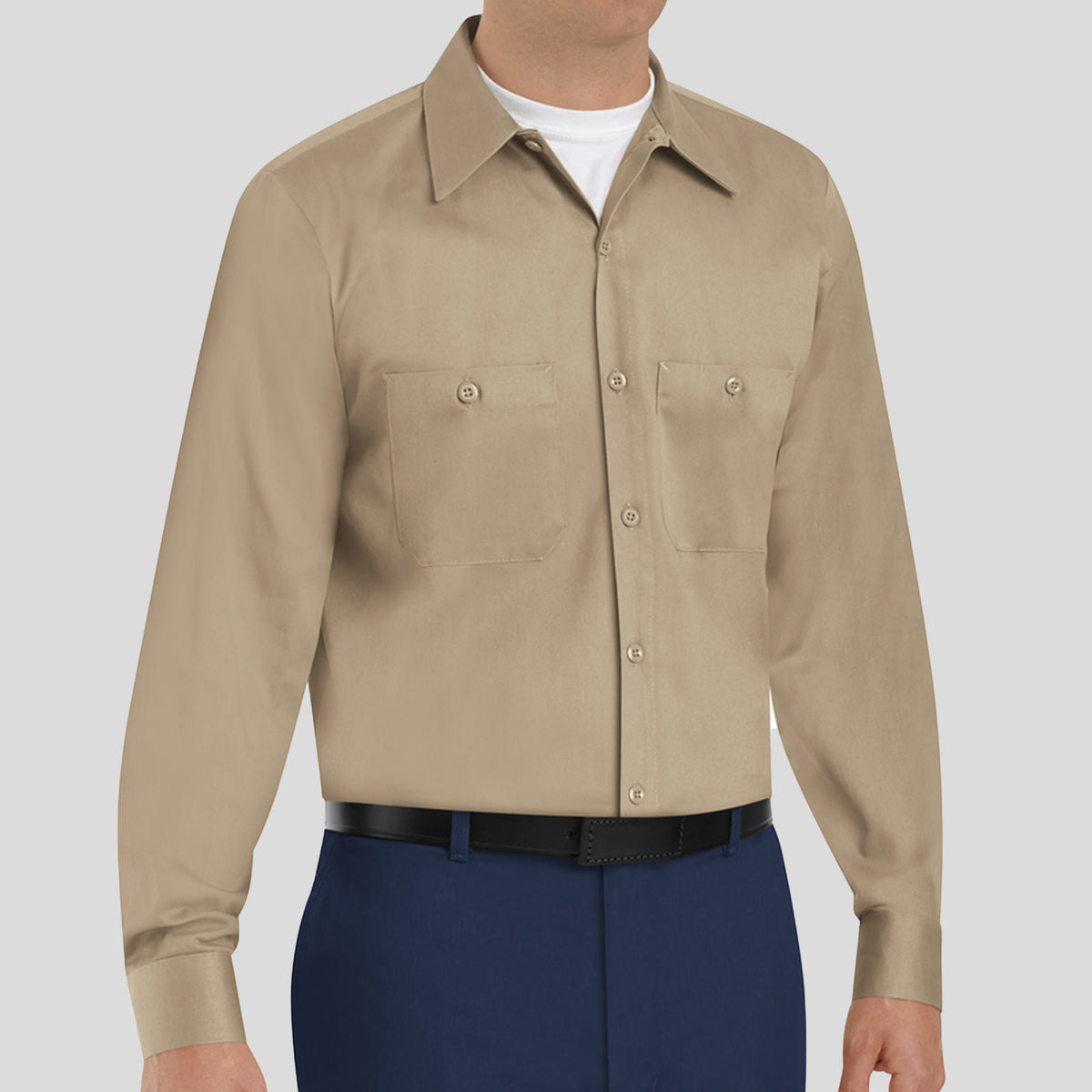 Men's Long Sleeve Wrinkle-Resistant Cotton Work Shirt | Khaki