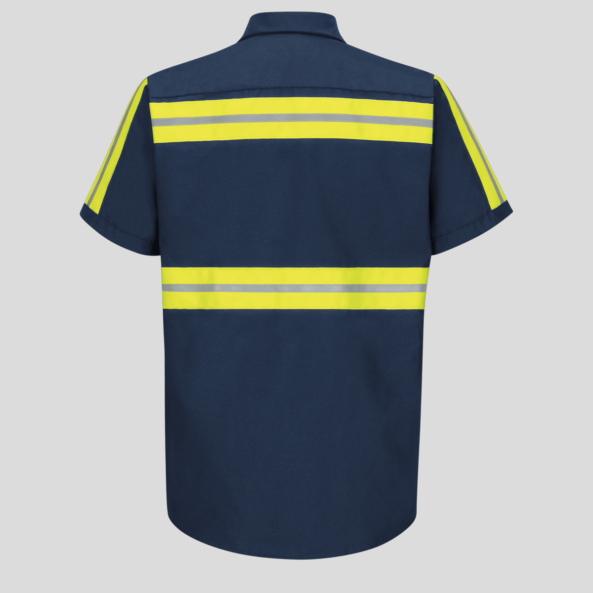 Men's Short Sleeve Enhanced Visibility Industrial Work Shirt | Navy w/ Yellow Visibility Trim