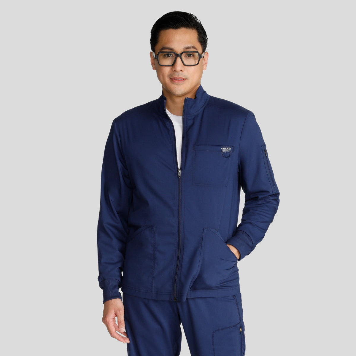 Men's Zip Front Scrub Jacket | Navy