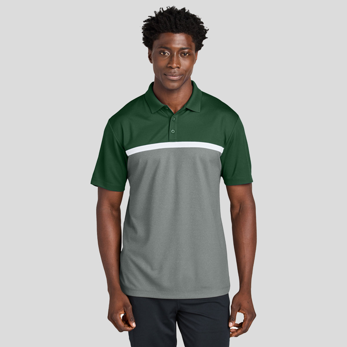 UV Micropique Colorblock Polo | Forest Green/Grey Concrete Heather/White