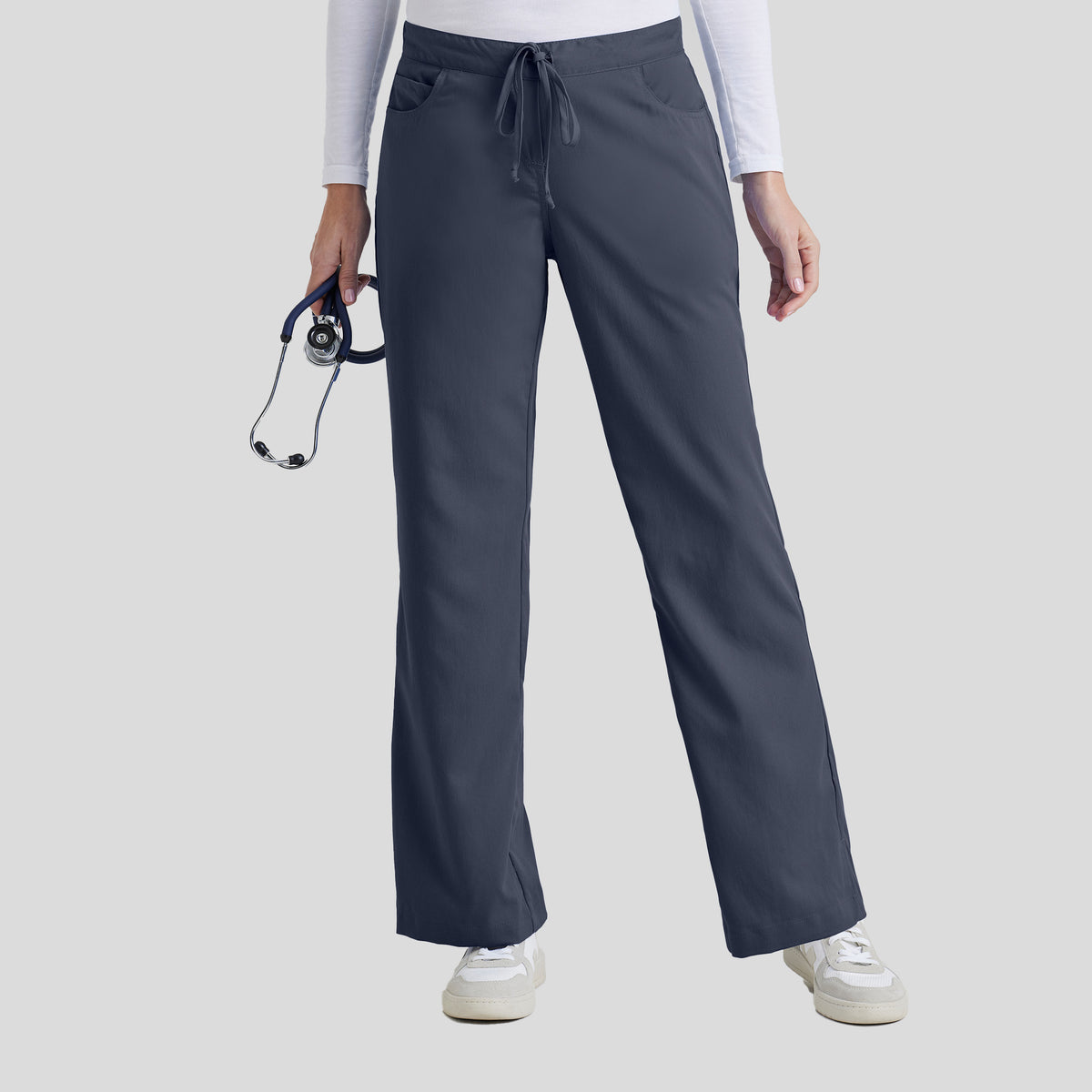 Riley 5-Pocket Mid-Rise Flared Leg Scrub Pant | Steel