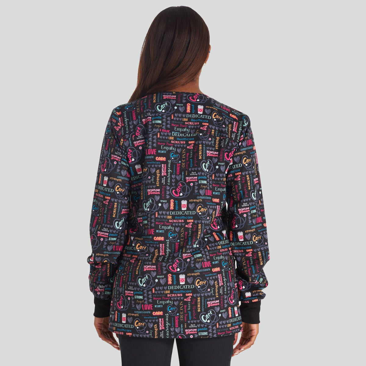 Women's Snap Front Nurse Power Print Scrub Jacket