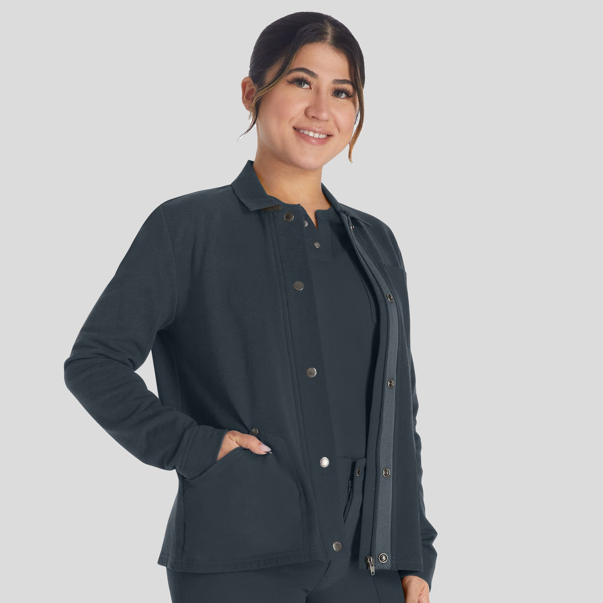 Women's Zip Front Fleece Scrub Jacket | Pewter