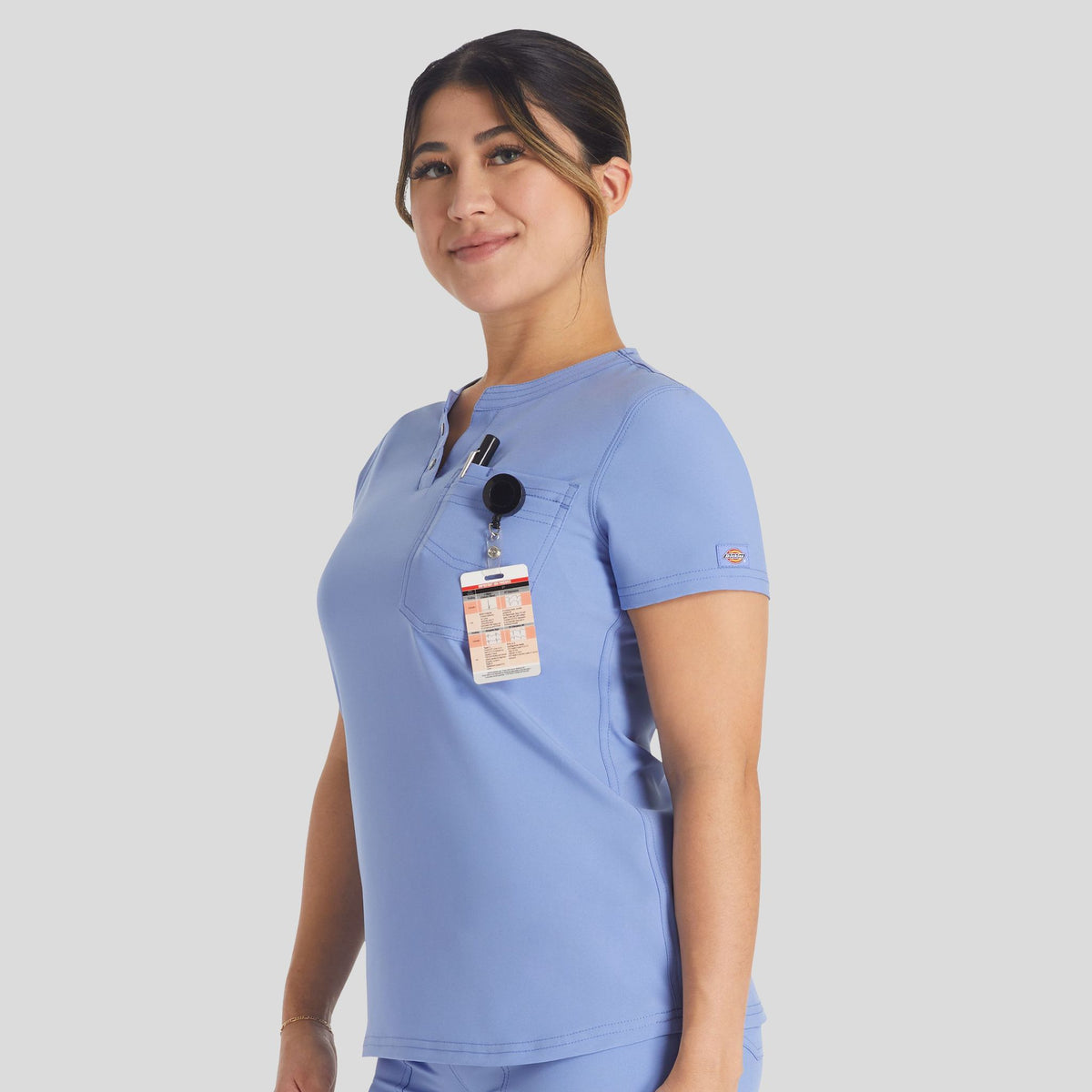 Women's Round Neck Henley Scrub Top | Ciel