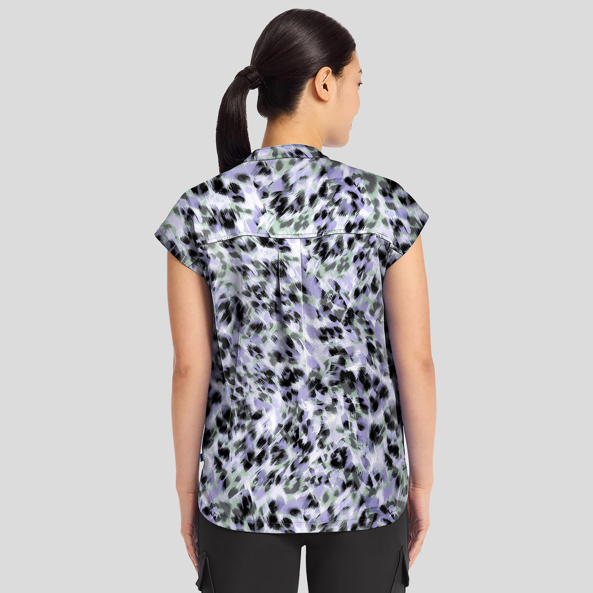 Journey Blurred Cheetah Print Scrub Top