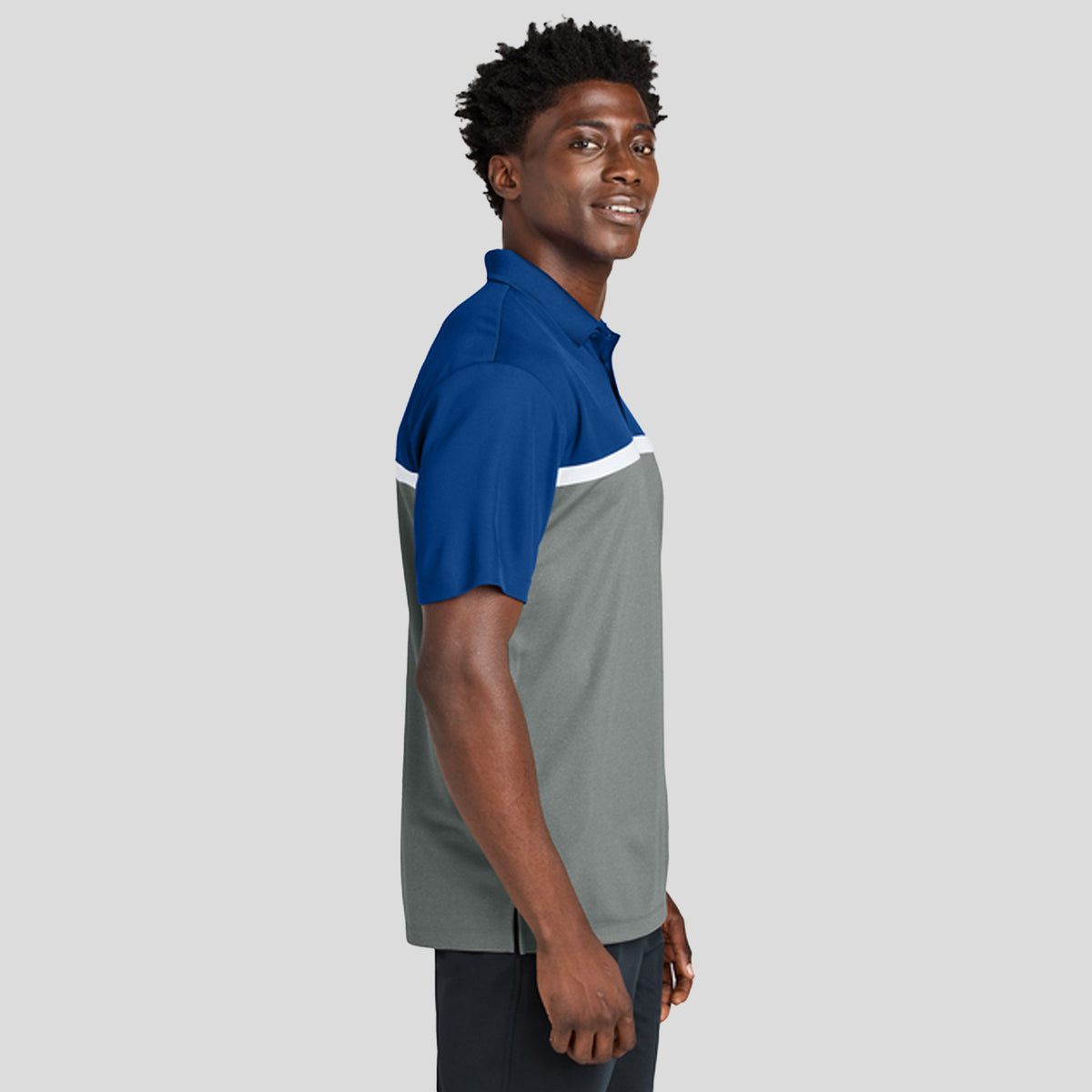 UV Micropique Colorblock Polo | True Royal/Grey Concrete Heather/White