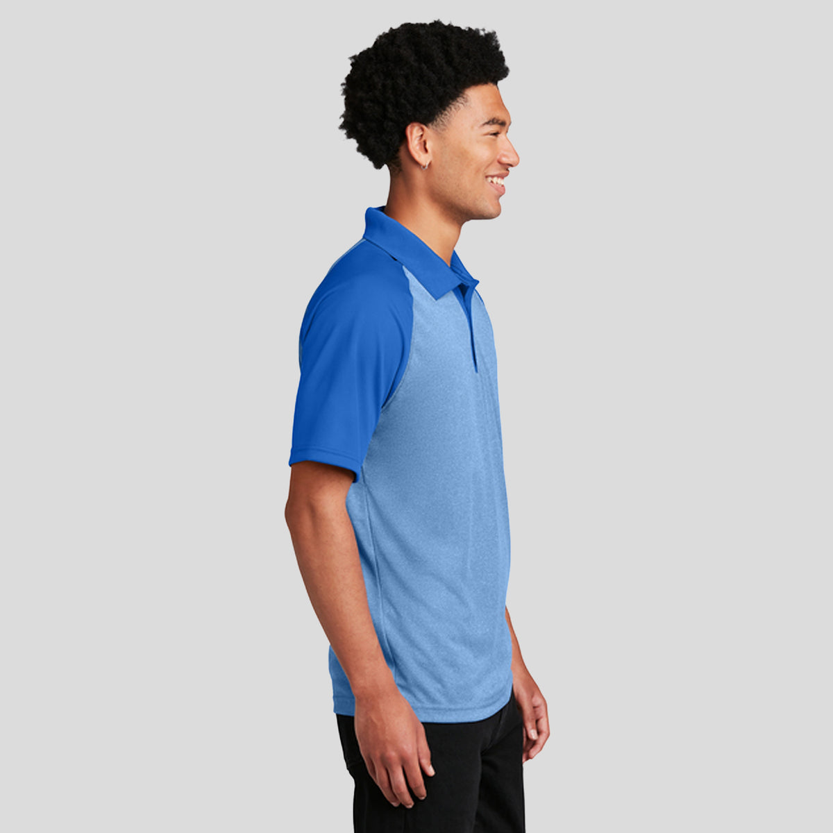 PosiCharge® RacerMesh® Raglan Heather Block Polo | True Royal Heather/True Royal